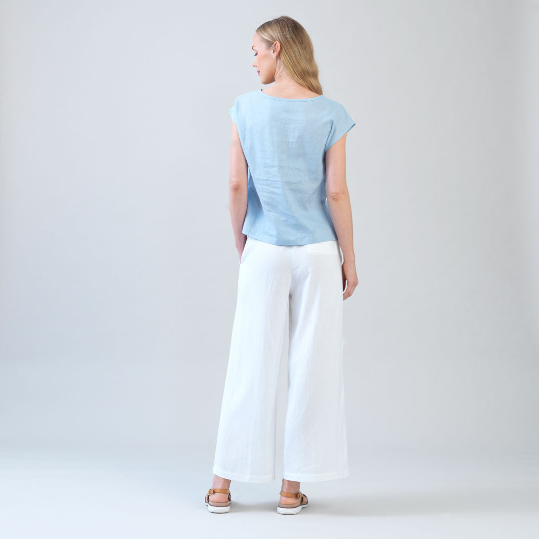 Soft Cotton - Cap Sleeve Stitch Overlay Top - Powder Blue | Clara Sunwoo Exclusive