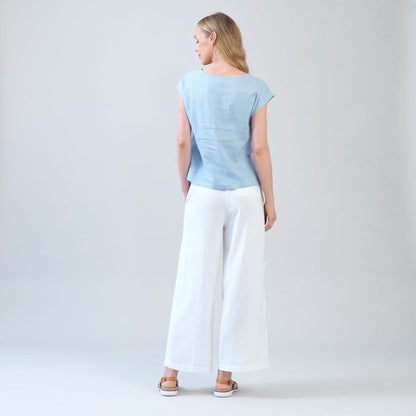 Soft Cotton - Cap Sleeve Stitch Overlay Top - Powder Blue | Clara Sunwoo Exclusive