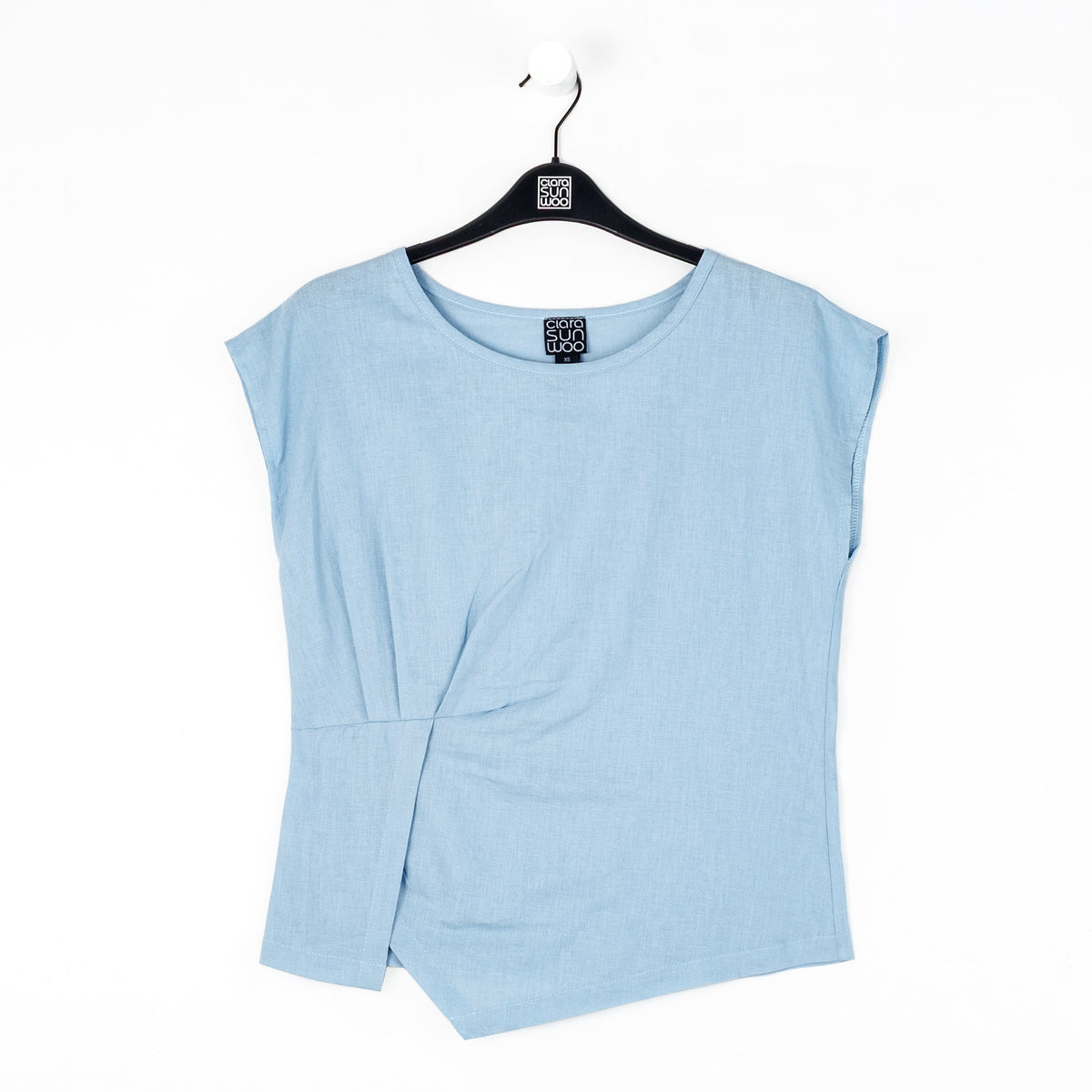 Soft Cotton - Cap Sleeve Stitch Overlay Top - Powder Blue | Clara Sunwoo Exclusive