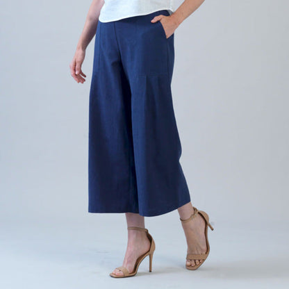 Soft Cotton - Pleated Wide Leg Ankle Pant - Navy - Final Sale | Clara Sunwoo Quality