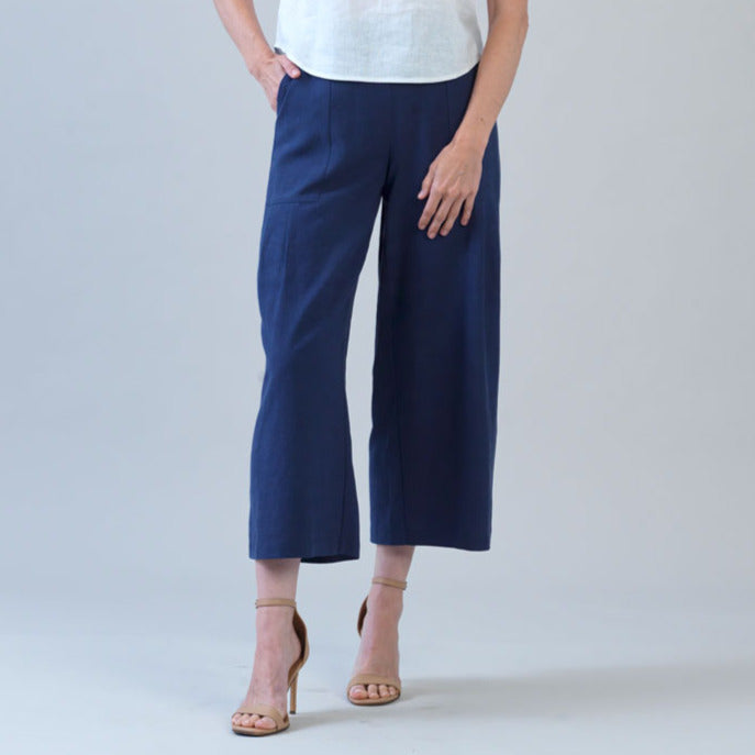 Soft Cotton - Pleated Wide Leg Ankle Pant - Navy - Final Sale | Clara Sunwoo Quality