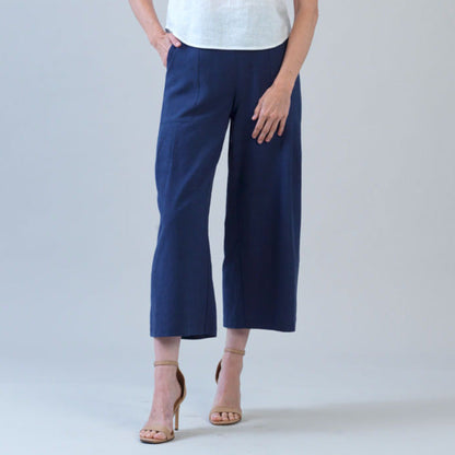 Soft Cotton - Pleated Wide Leg Ankle Pant - Navy - Final Sale | Clara Sunwoo Quality