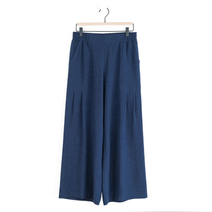 Soft Cotton - Pleated Wide Leg Ankle Pant - Navy - Final Sale | Clara Sunwoo Quality
