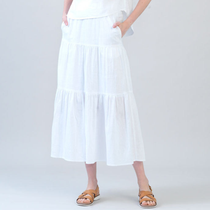 Soft Cotton - Double Tiered Maxi Skirt - White - Final Sale | Clara Sunwoo Smart Buy