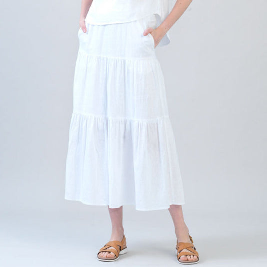 Soft Cotton - Double Tiered Maxi Skirt - White - Final Sale | Clara Sunwoo Smart Buy