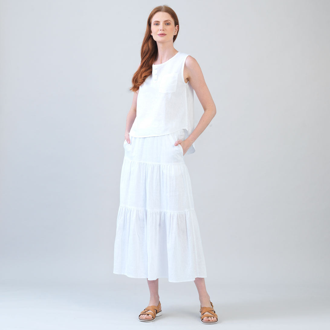 Soft Cotton - Double Tiered Maxi Skirt - White - Final Sale | Clara Sunwoo Smart Buy