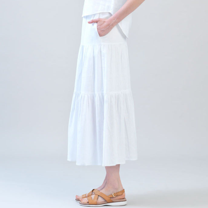 Soft Cotton - Double Tiered Maxi Skirt - White - Final Sale | Clara Sunwoo Smart Buy