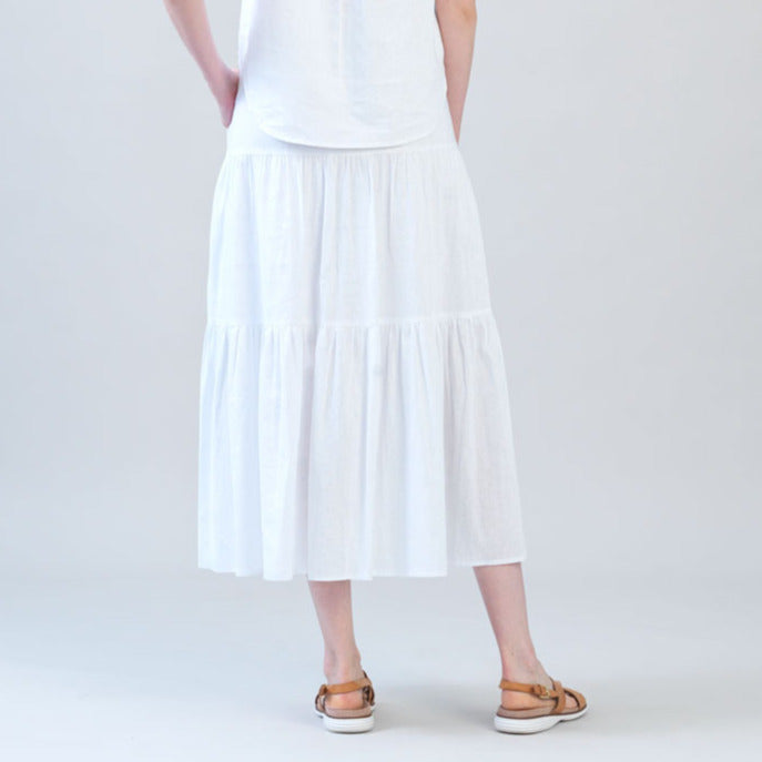 Soft Cotton - Double Tiered Maxi Skirt - White - Final Sale | Clara Sunwoo Smart Buy