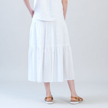 Soft Cotton - Double Tiered Maxi Skirt - White - Final Sale | Clara Sunwoo Smart Buy