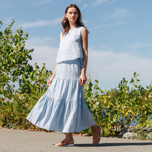 Soft Cotton - Double Tiered Maxi Skirt - Powder Blue - Final Sale | Clara Sunwoo Trending