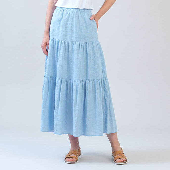 Soft Cotton - Double Tiered Maxi Skirt - Powder Blue - Final Sale | Clara Sunwoo Trending