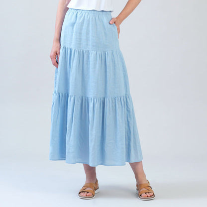 Soft Cotton - Double Tiered Maxi Skirt - Powder Blue - Final Sale | Clara Sunwoo Trending