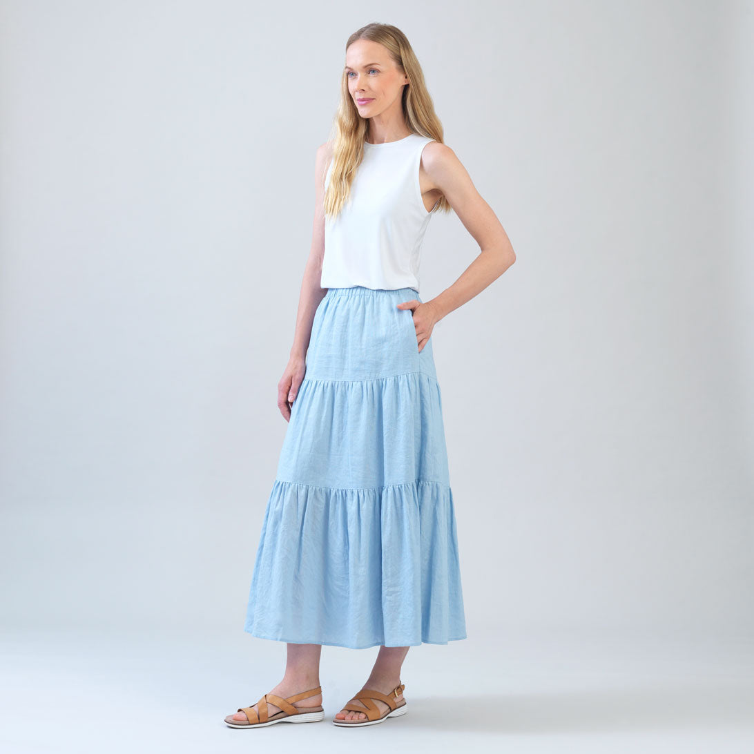 Soft Cotton - Double Tiered Maxi Skirt - Powder Blue - Final Sale | Clara Sunwoo Trending