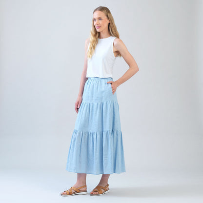 Soft Cotton - Double Tiered Maxi Skirt - Powder Blue - Final Sale | Clara Sunwoo Trending