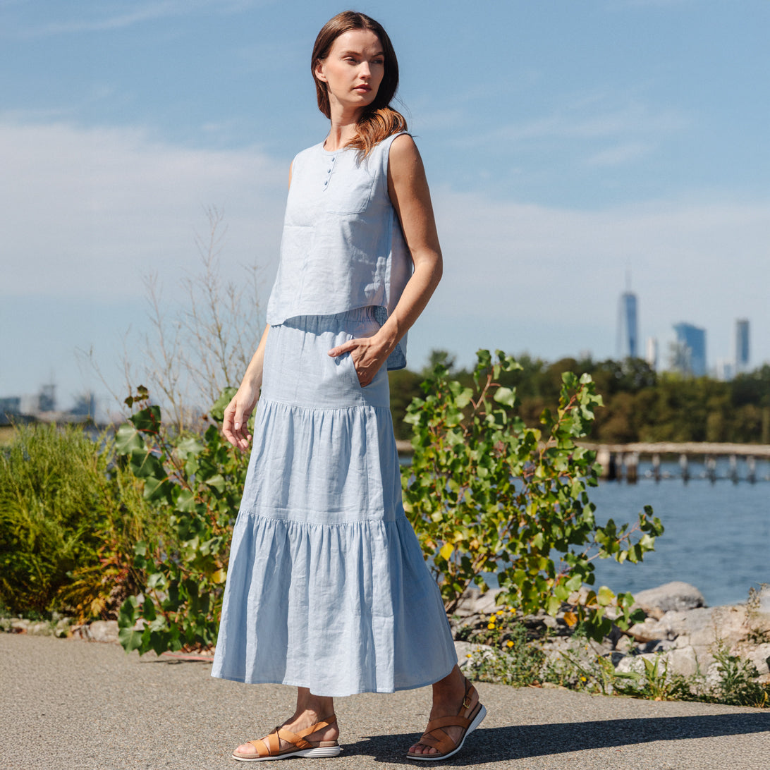 Soft Cotton - Double Tiered Maxi Skirt - Powder Blue - Final Sale | Clara Sunwoo Trending