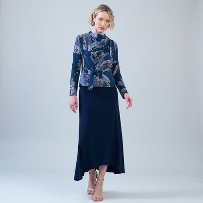 Cascade Drape Hi-Low Maxi Skirt - Navy | Clara Sunwoo Hot Sale