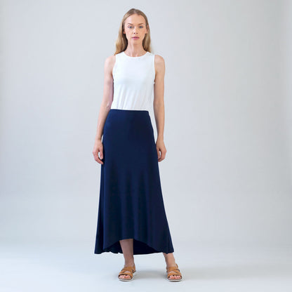 Cascade Drape Hi-Low Maxi Skirt - Navy | Clara Sunwoo Hot Sale