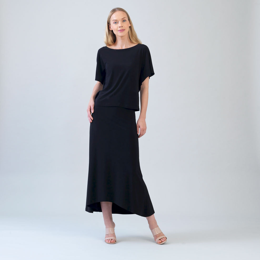 Cascade Drape Hi-Low Maxi Skirt - Black | Clara Sunwoo Smart Buy