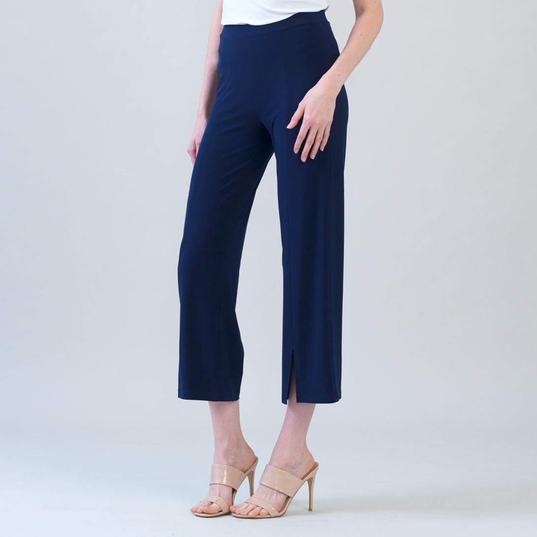 Relaxed Kick Front Slit Ankle Pant - Navy | Clara Sunwoo Signature
