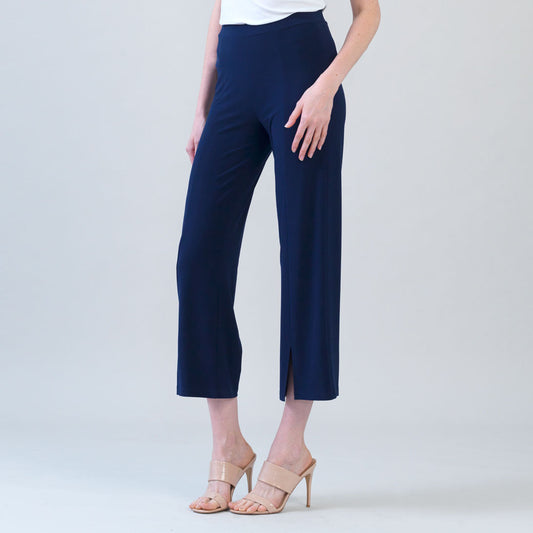 Relaxed Kick Front Slit Ankle Pant - Navy | Clara Sunwoo Signature