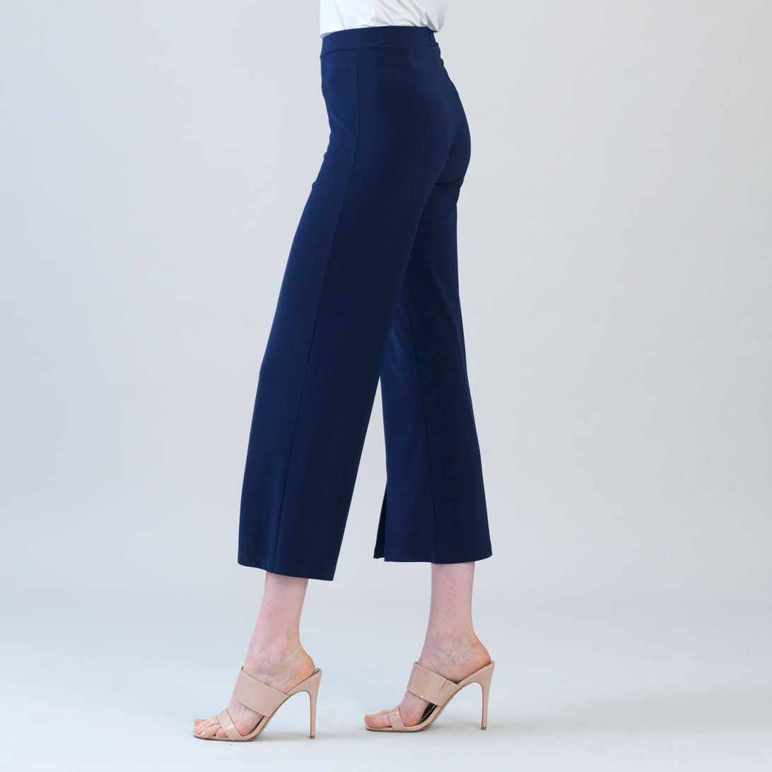 Relaxed Kick Front Slit Ankle Pant - Navy | Clara Sunwoo Signature