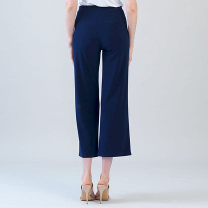 Relaxed Kick Front Slit Ankle Pant - Navy | Clara Sunwoo Signature