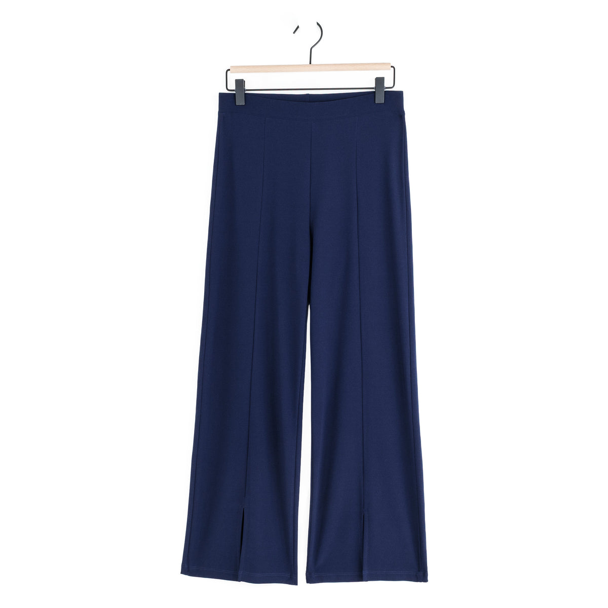 Relaxed Kick Front Slit Ankle Pant - Navy | Clara Sunwoo Signature