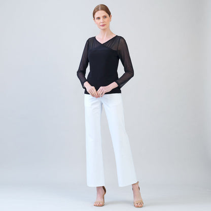 Mesh Insert Surplice Neck Top - Black | Clara Sunwoo Featured