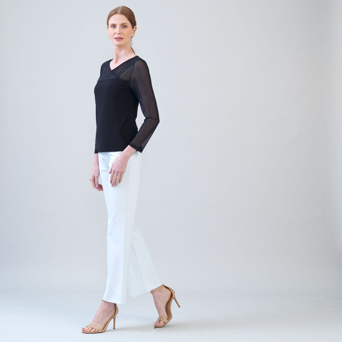 Mesh Insert Surplice Neck Top - Black | Clara Sunwoo Featured