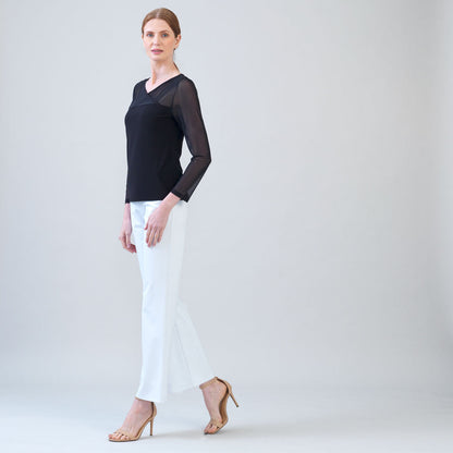 Mesh Insert Surplice Neck Top - Black | Clara Sunwoo Featured