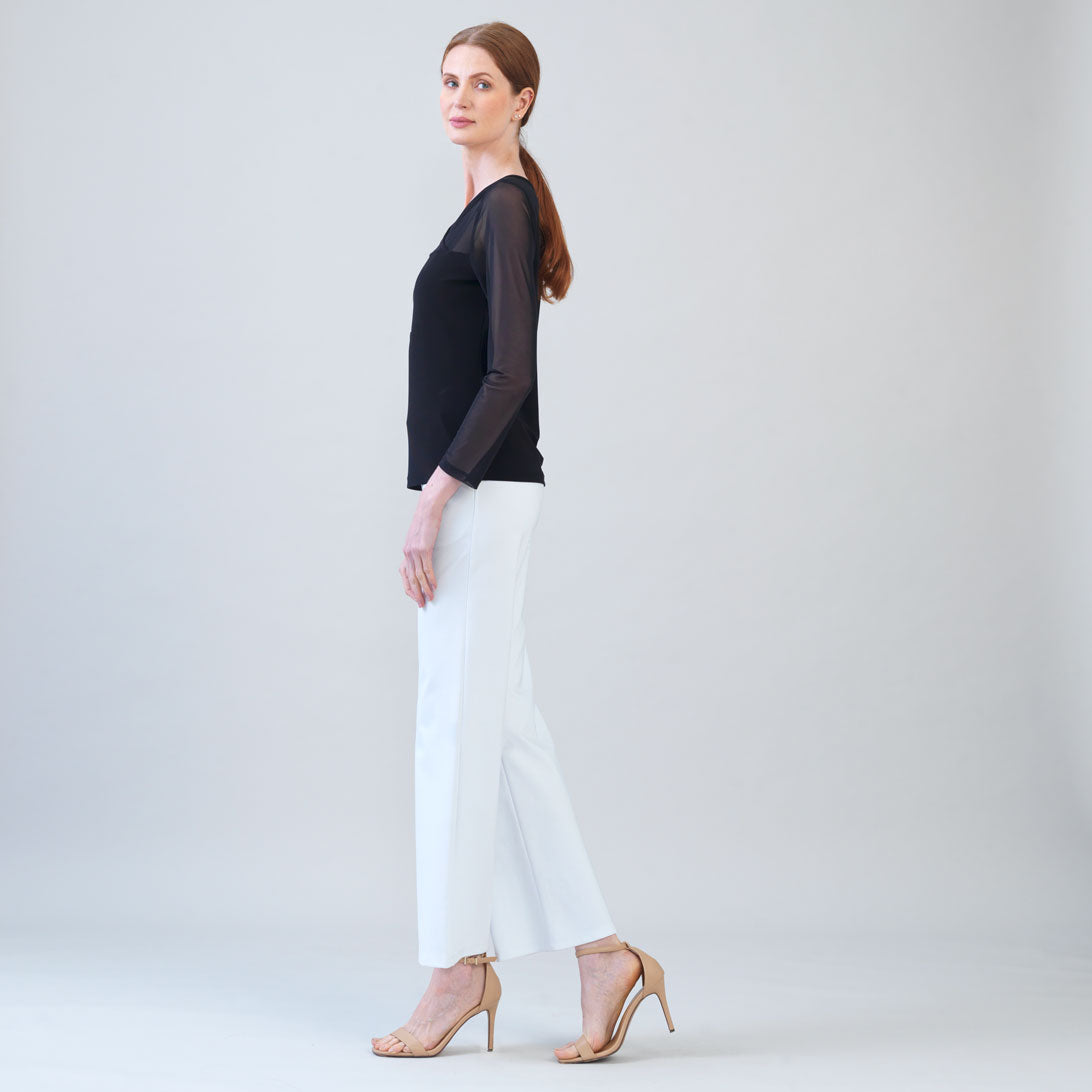 Mesh Insert Surplice Neck Top - Black | Clara Sunwoo Featured