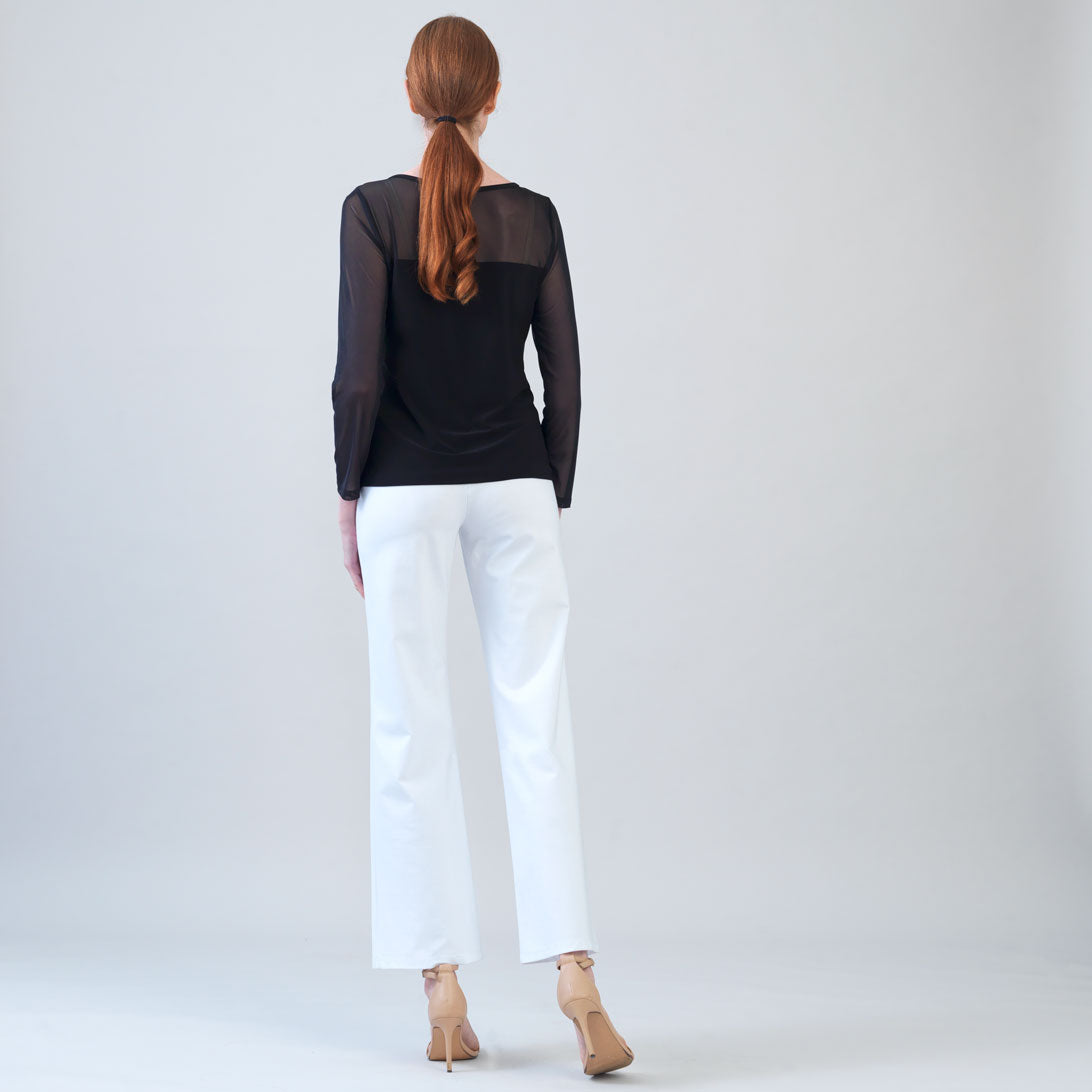 Mesh Insert Surplice Neck Top - Black | Clara Sunwoo Featured