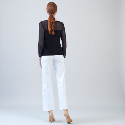 Mesh Insert Surplice Neck Top - Black | Clara Sunwoo Featured