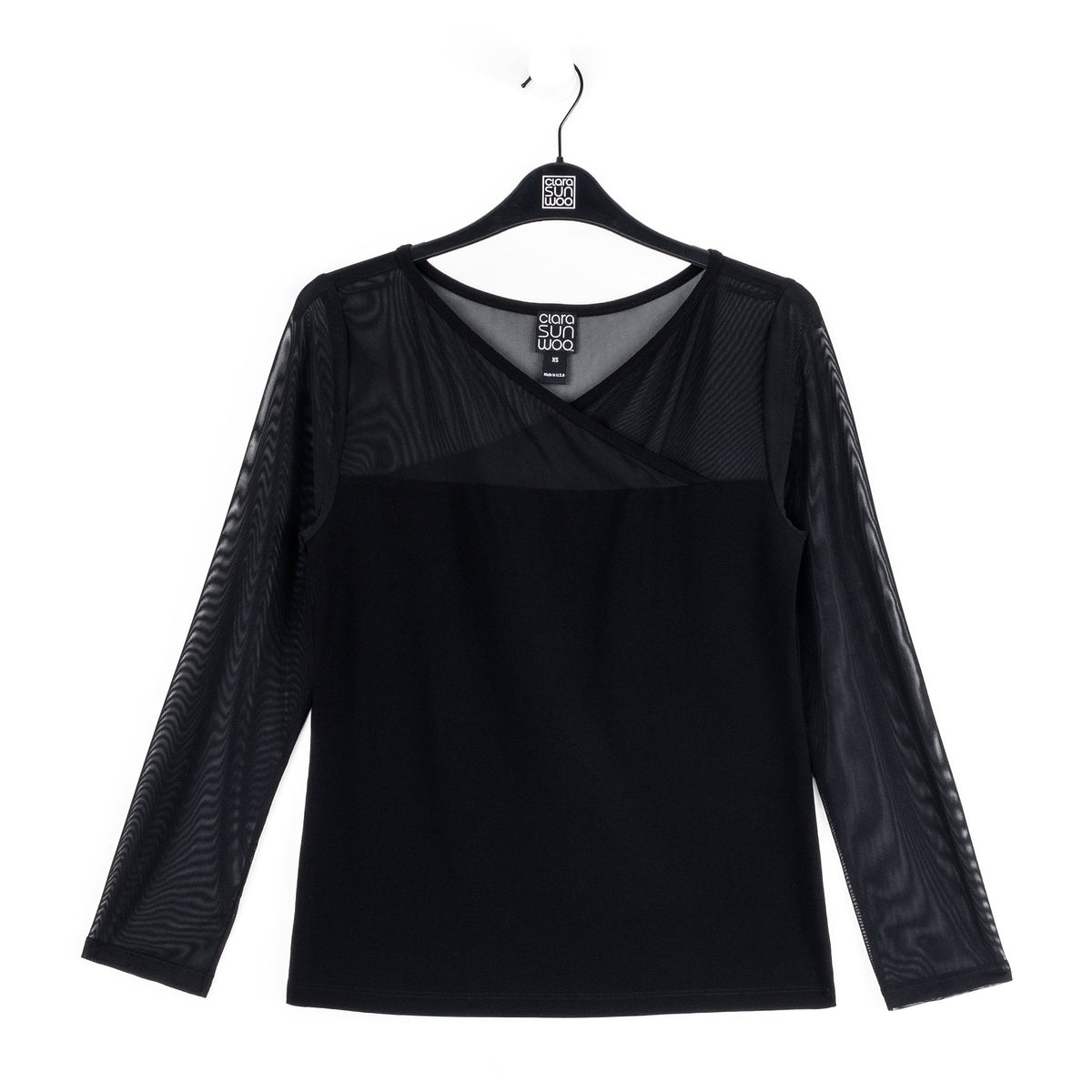 Mesh Insert Surplice Neck Top - Black | Clara Sunwoo Featured
