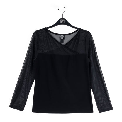 Mesh Insert Surplice Neck Top - Black | Clara Sunwoo Featured