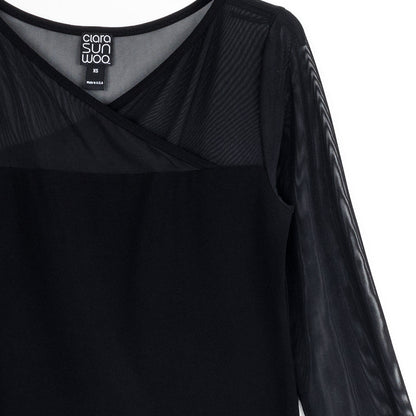 Mesh Insert Surplice Neck Top - Black | Clara Sunwoo Featured