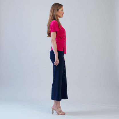 Flounce Sleeve Stitch Overlay Top - Hot Pink | Clara Sunwoo Customer Favorite