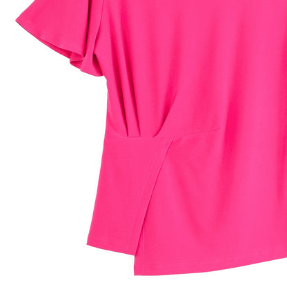 Flounce Sleeve Stitch Overlay Top - Hot Pink | Clara Sunwoo Customer Favorite