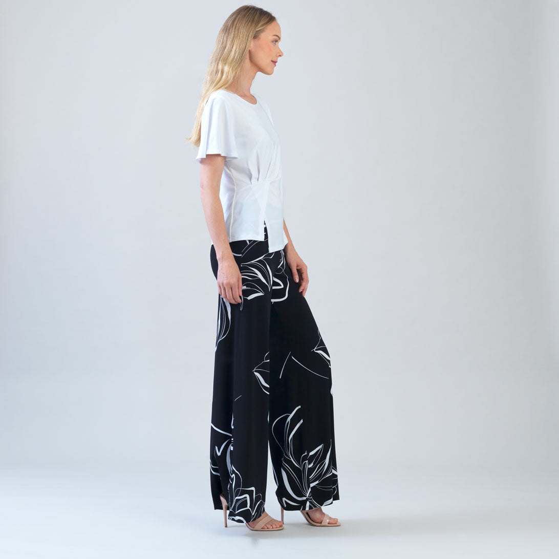 Flounce Sleeve Stitch Overlay Top - White | Clara Sunwoo Featured