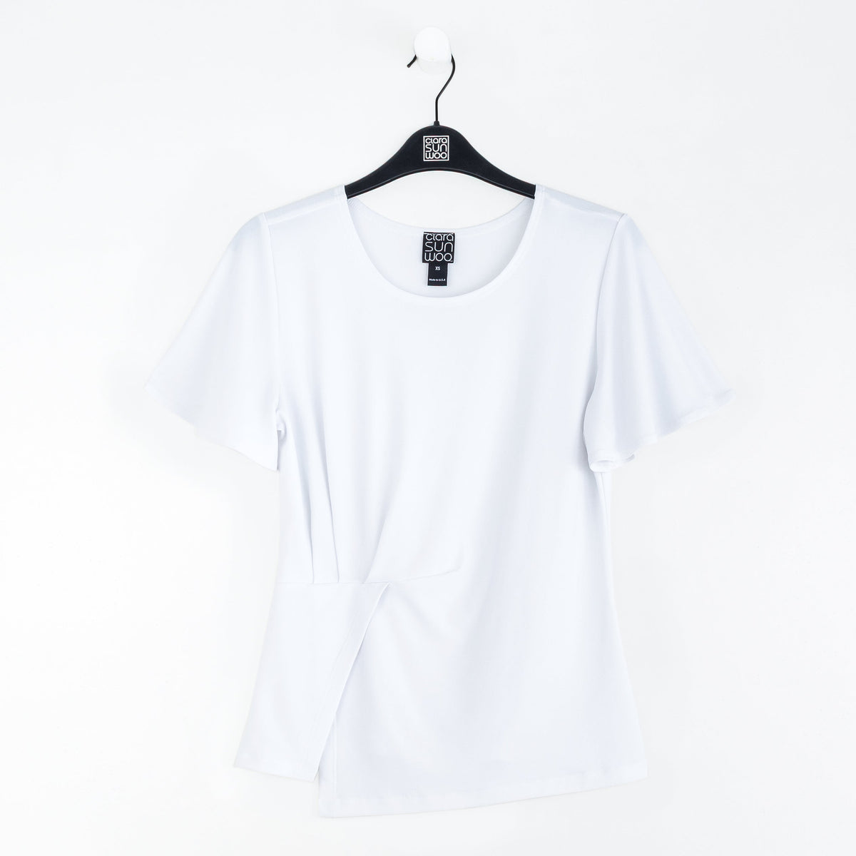 Flounce Sleeve Stitch Overlay Top - White | Clara Sunwoo Featured
