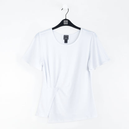 Flounce Sleeve Stitch Overlay Top - White | Clara Sunwoo Featured