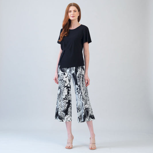Flounce Sleeve Stitch Overlay Top - Black | Clara Sunwoo Trusted