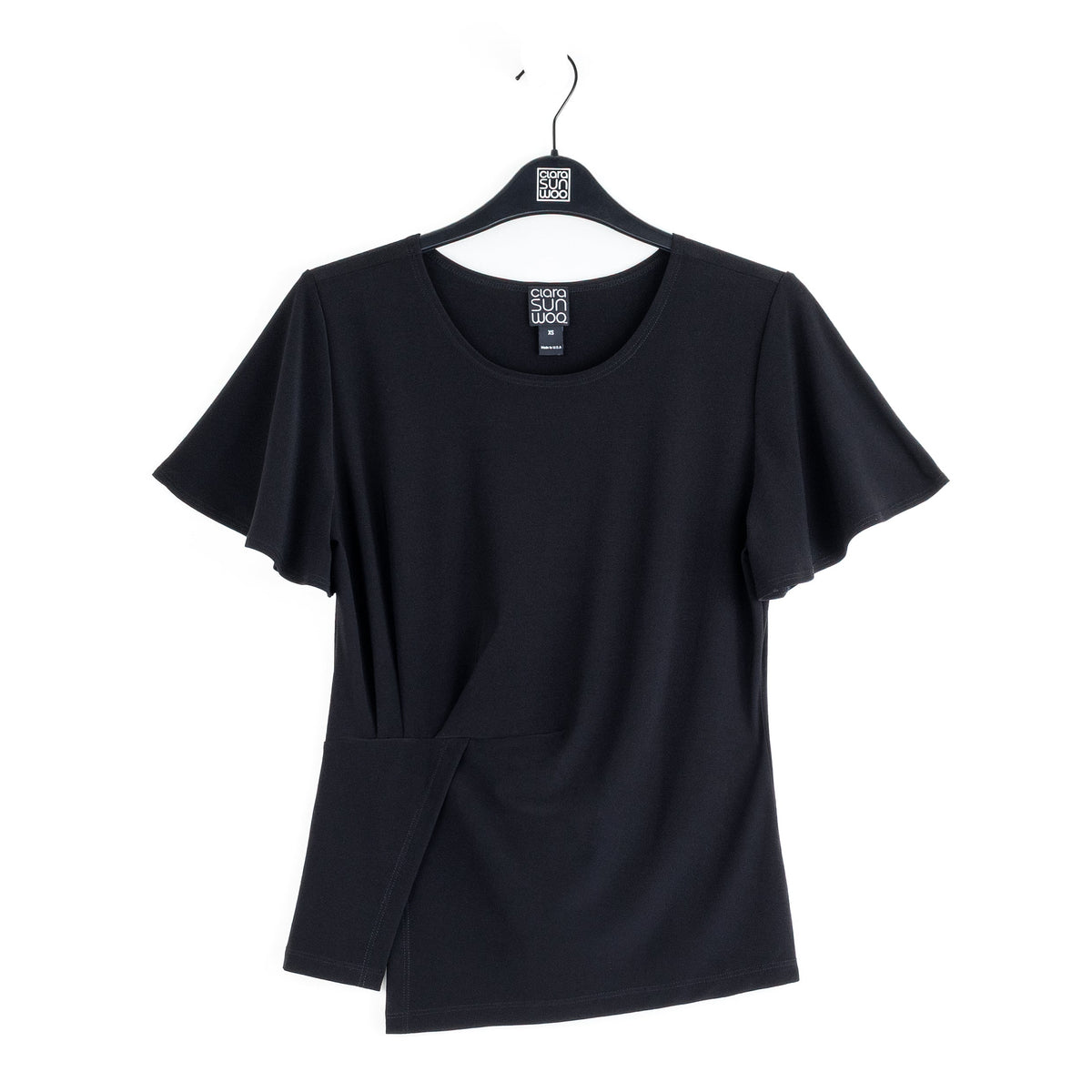 Flounce Sleeve Stitch Overlay Top - Black | Clara Sunwoo Trusted