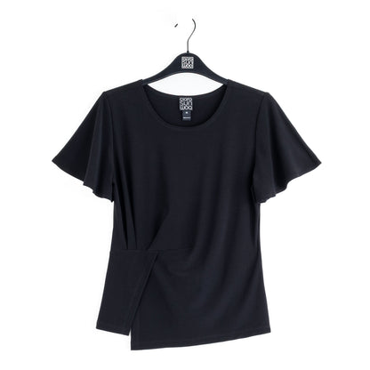 Flounce Sleeve Stitch Overlay Top - Black | Clara Sunwoo Trusted