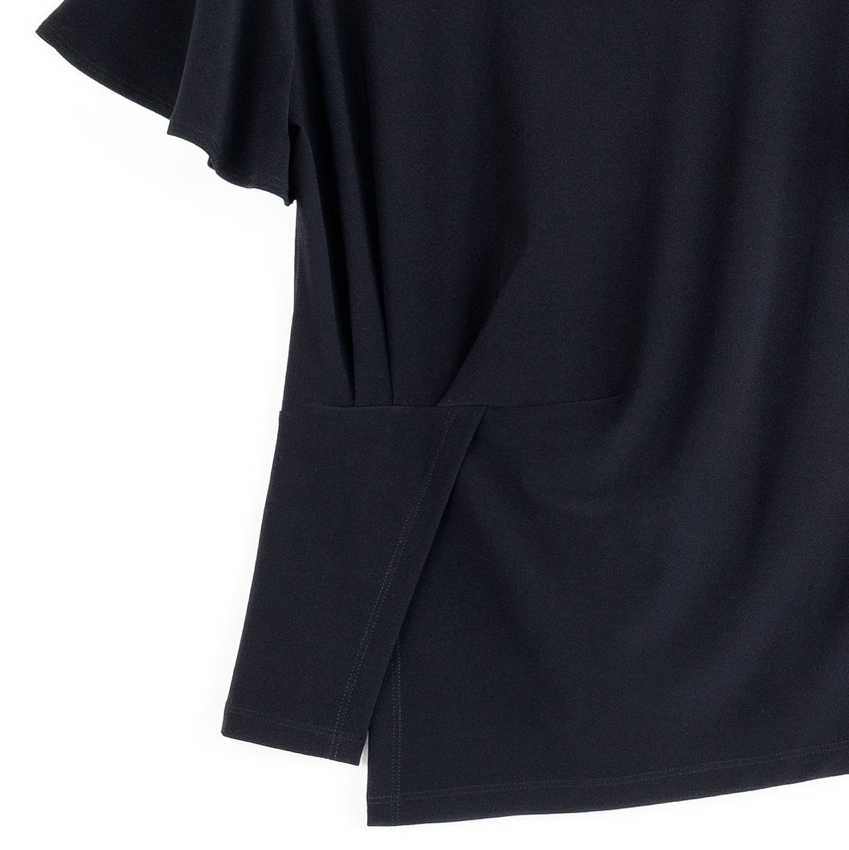 Flounce Sleeve Stitch Overlay Top - Black | Clara Sunwoo Trusted