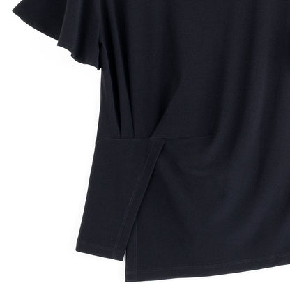 Flounce Sleeve Stitch Overlay Top - Black | Clara Sunwoo Trusted