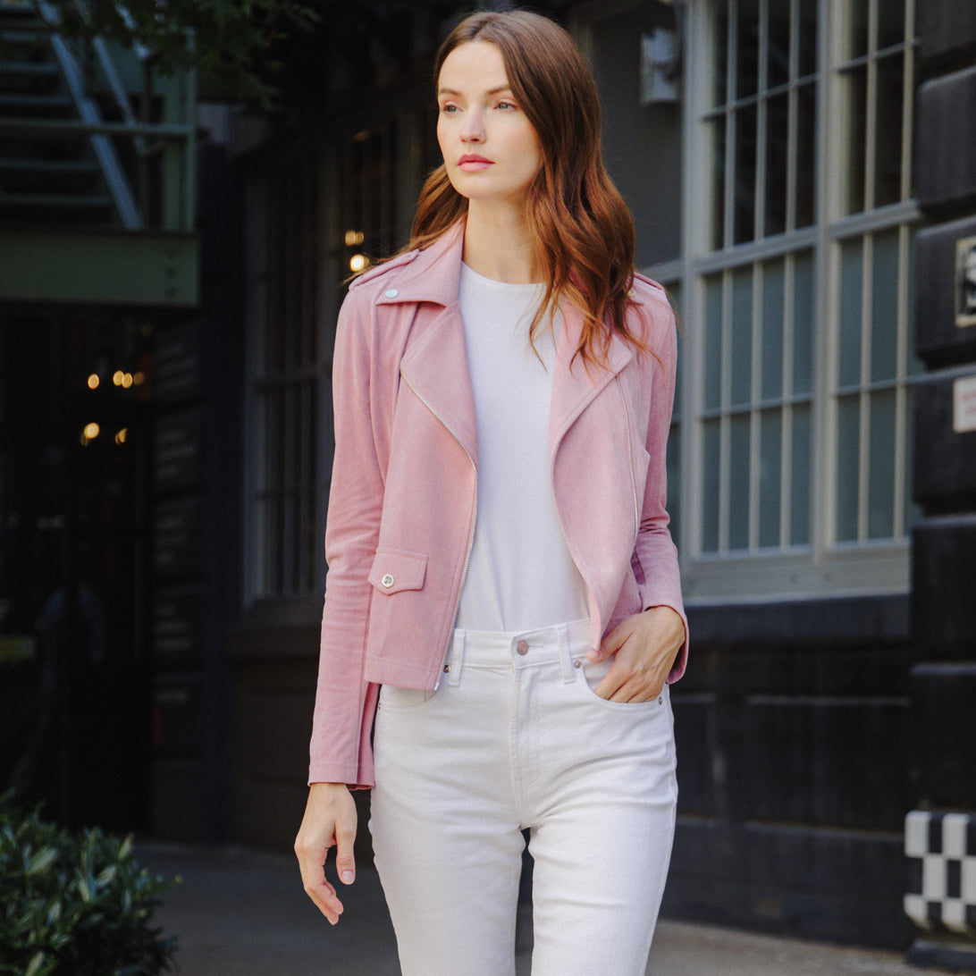 Soft Suede - Architectural Moto Jacket - Mauve | Clara Sunwoo Exclusive