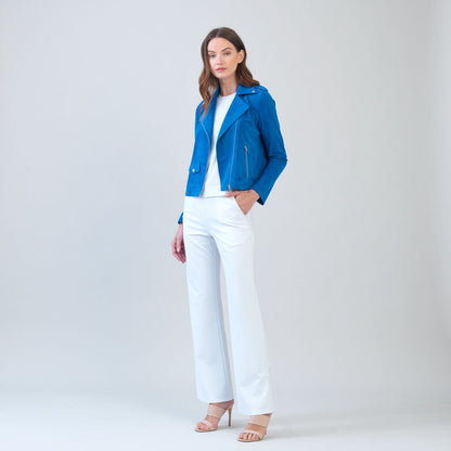 Soft Suede - Architectural Moto Jacket - French Blue | Clara Sunwoo Best Price