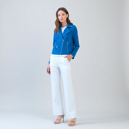 Soft Suede - Architectural Moto Jacket - French Blue | Clara Sunwoo Best Price