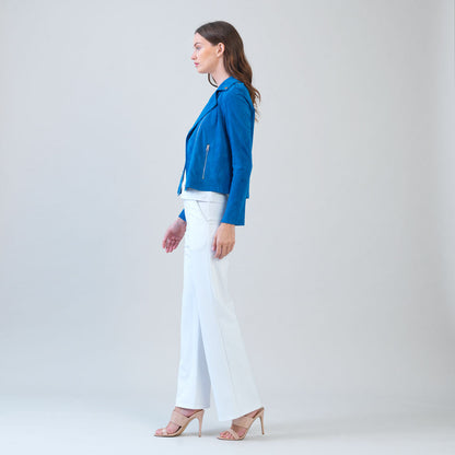 Soft Suede - Architectural Moto Jacket - French Blue | Clara Sunwoo Best Price
